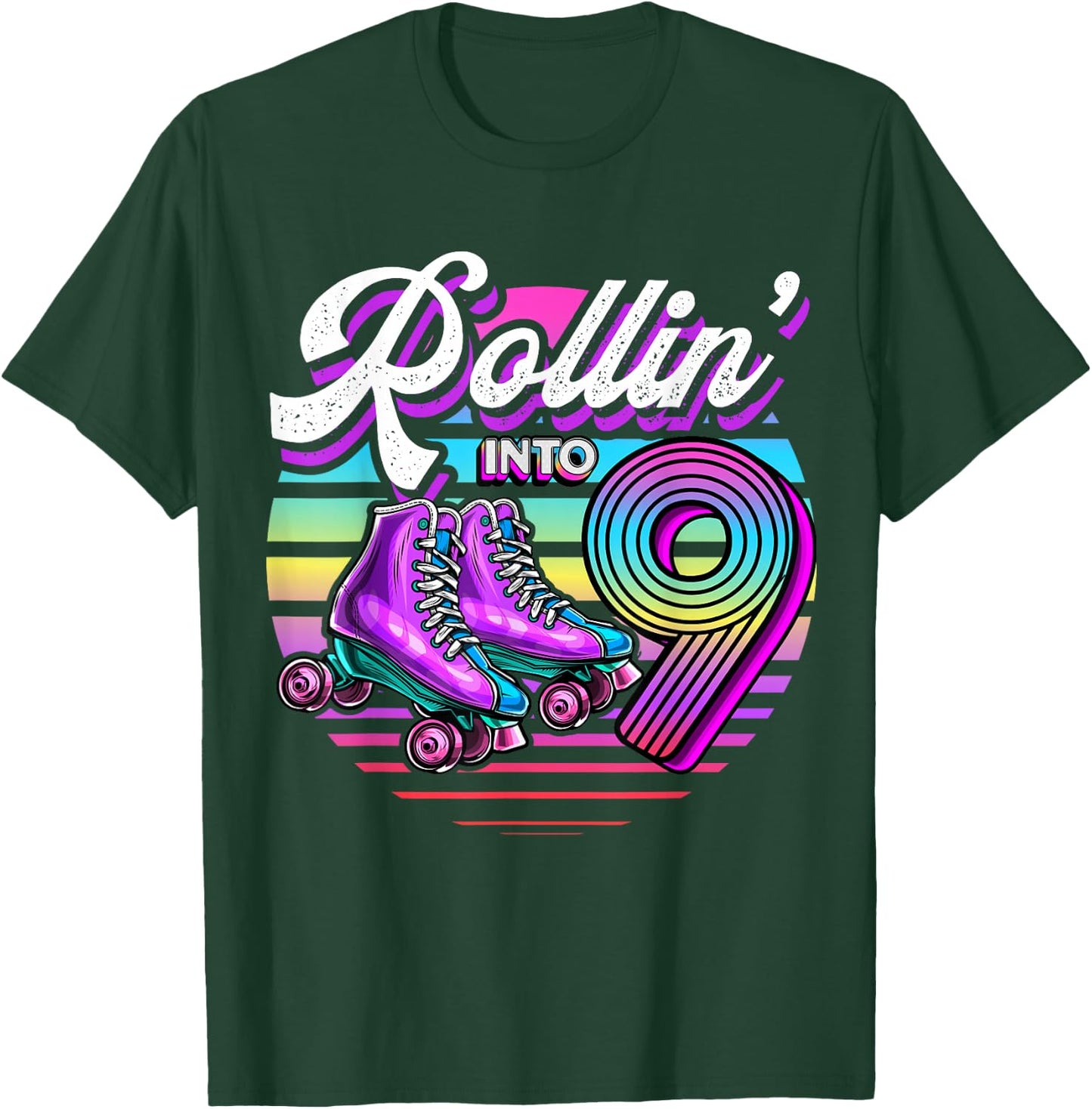 Rollin' into 9 Roller Skating Rink 9th Birthday Party Girls T-Shirt - T-Shirt | Forest