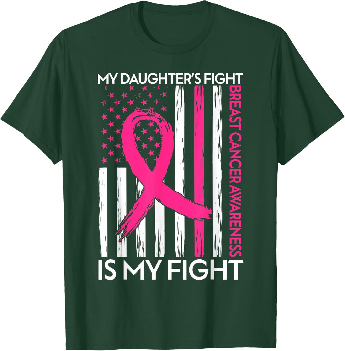 My Daughter's Fight Is My Fight American Flag Breast Cancer Kids Men T-Shirt - T-Shirt | Forest