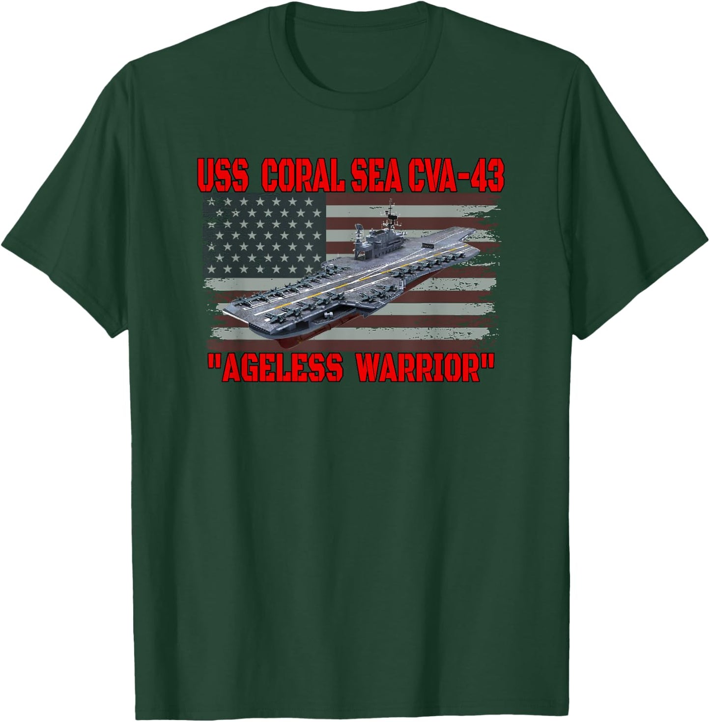 Veterans Day Aircraft Carrier USS Coral Sea CVA-43 Warship T-Shirt - T-Shirt | Forest