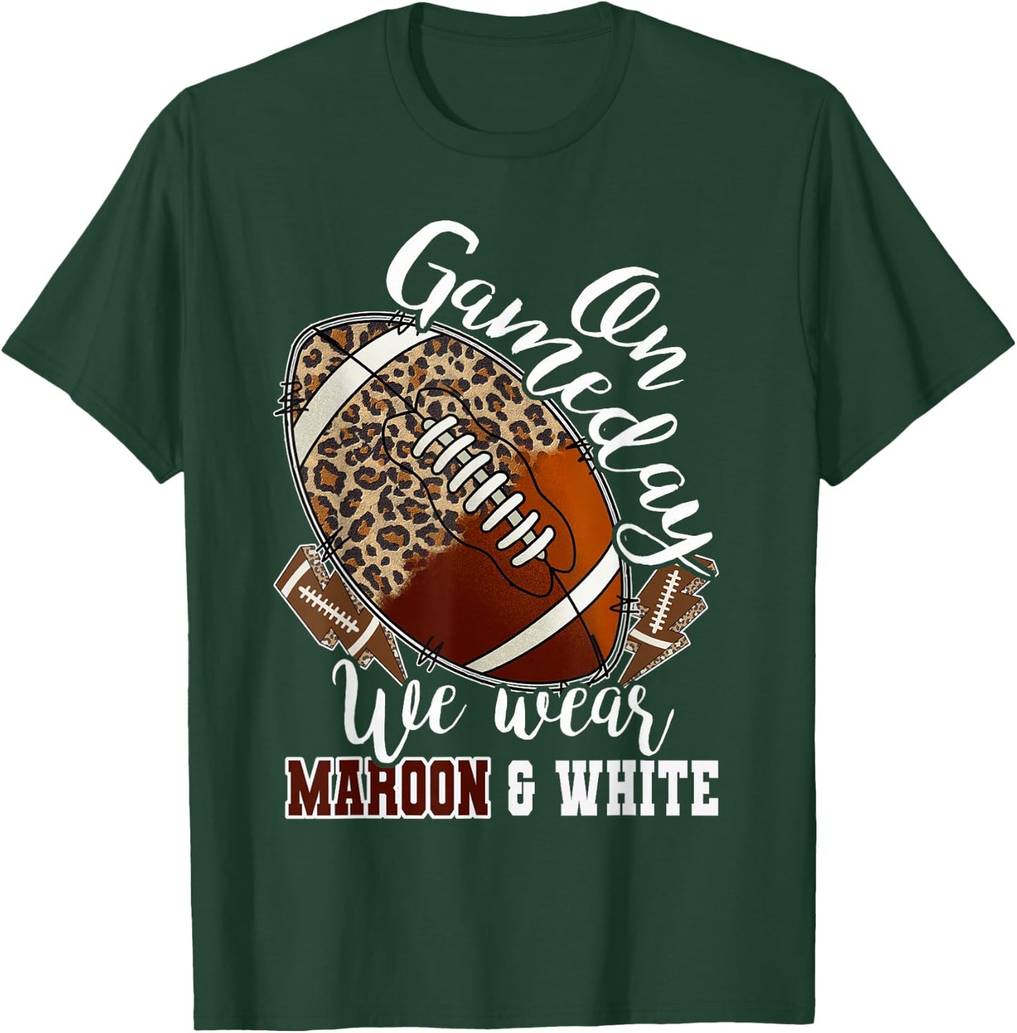 On Gameday Football We Wear Maroon And White Leopard Print T-Shirt - T-Shirt | Forest
