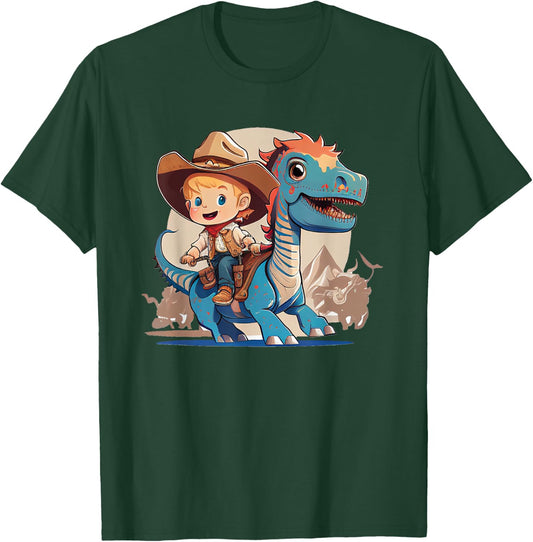 Dino Cowboy Dinosaur Rodeo Rider Nursery T-Shirt - T-Shirt | Forest