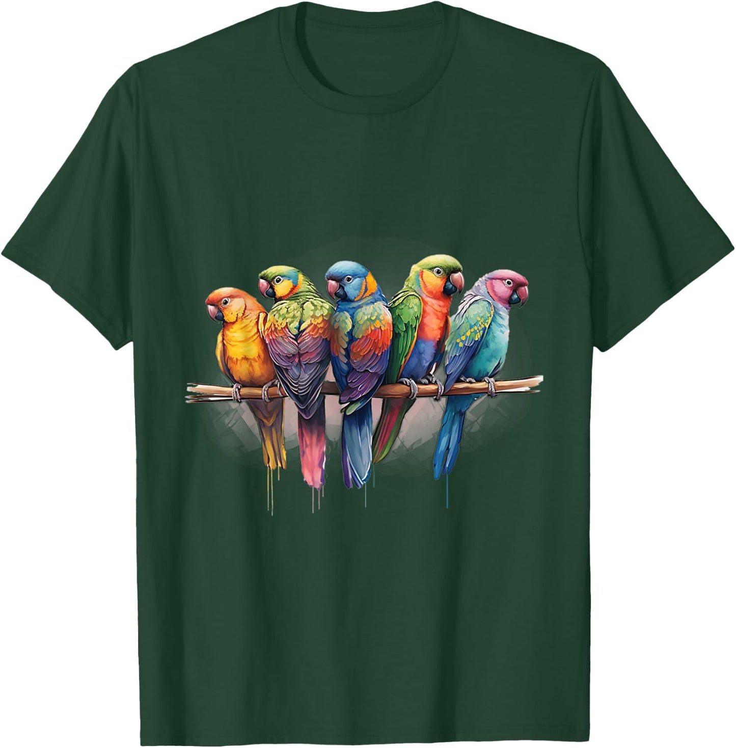 Parrots Watercolor Exotic Tropical Bird Nature Colorful T-Shirt - T-Shirt | Forest