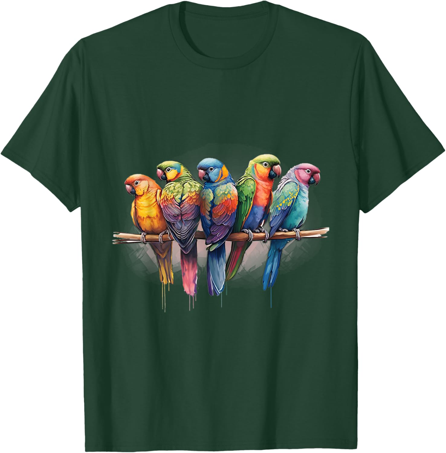 Parrots Watercolor Exotic Tropical Bird Nature Colorful T-Shirt - T-Shirt | Forest