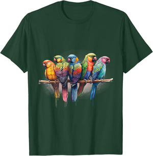 Parrots Watercolor Exotic Tropical Bird Nature Colorful T-Shirt - T-Shirt | Forest