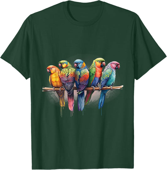 Parrots Watercolor Exotic Tropical Bird Nature Colorful T-Shirt - T-Shirt | Forest
