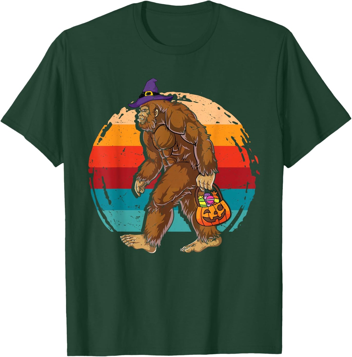 Bigfoot Sasquatch Witch Hat Retro Jack O Lantern Halloween T-Shirt - T-Shirt | Forest