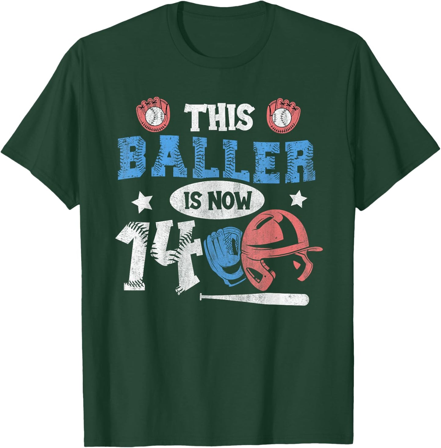 14 Years This Baller is now 14 Kids Baseball 14th Birthday T-Shirt - T-Shirt | Forest