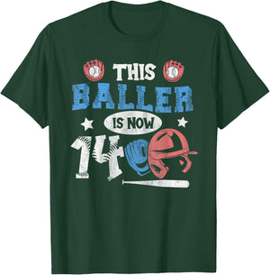 14 Years This Baller is now 14 Kids Baseball 14th Birthday T-Shirt - T-Shirt | Forest