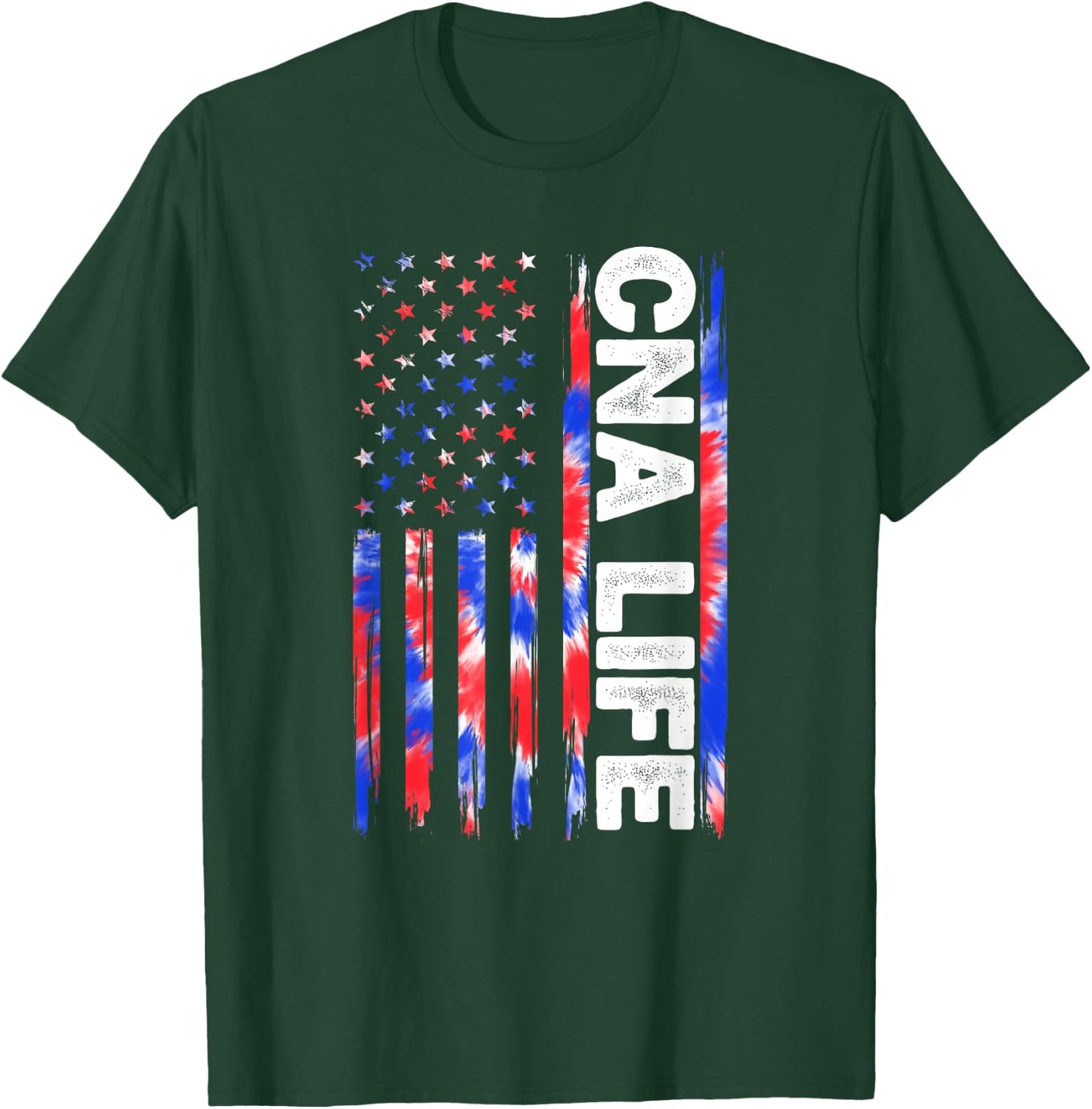 CNA Life Nurse Tie Dye American Flag Fourth 4th Of July CNA Men T-Shirt - T-Shirt | Forest