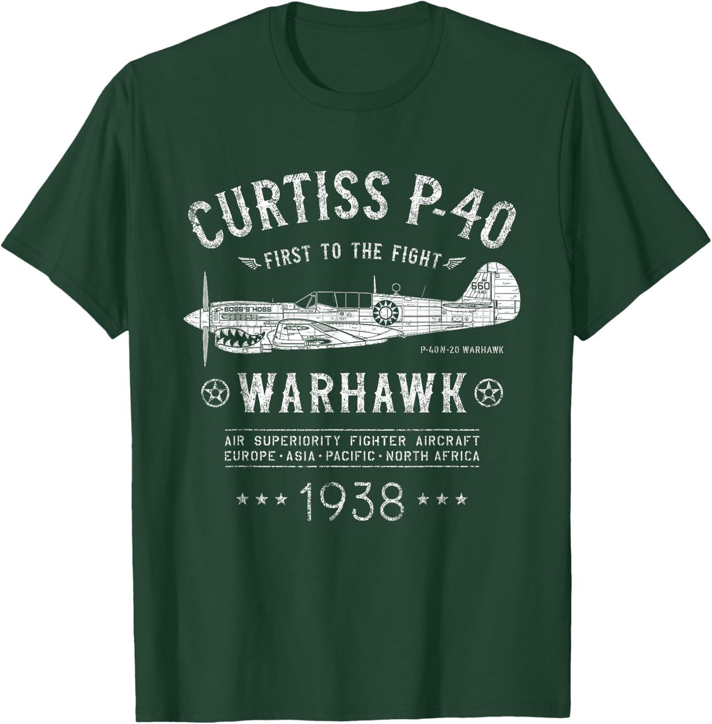 P-40 Warhawk Flying Tiger's Fighter Plane | P40 Shark Mouth T-Shirt - T-Shirt | Forest