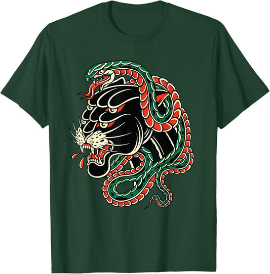 Vintage American Traditional Tattoo Edgy Old School Panther T-Shirt - T-Shirt | Forest
