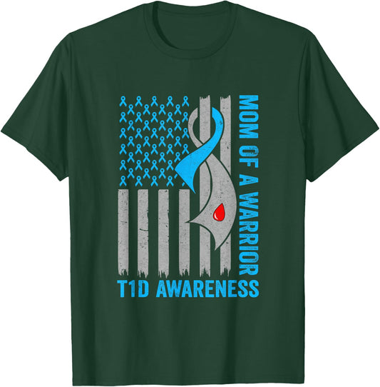 Type 1 Diabetes Awareness T1D Mom Of Warrior Type 1 Diabetic T-Shirt - T-Shirt | Forest