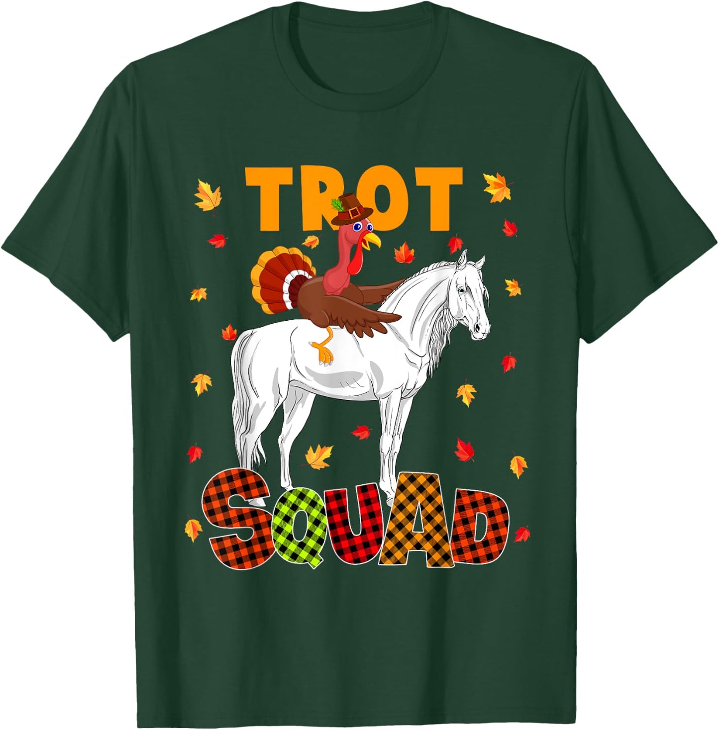 Trot Squad Thanksgiving Turkey Riding Horse Costume Kids T-Shirt - T-Shirt | Forest