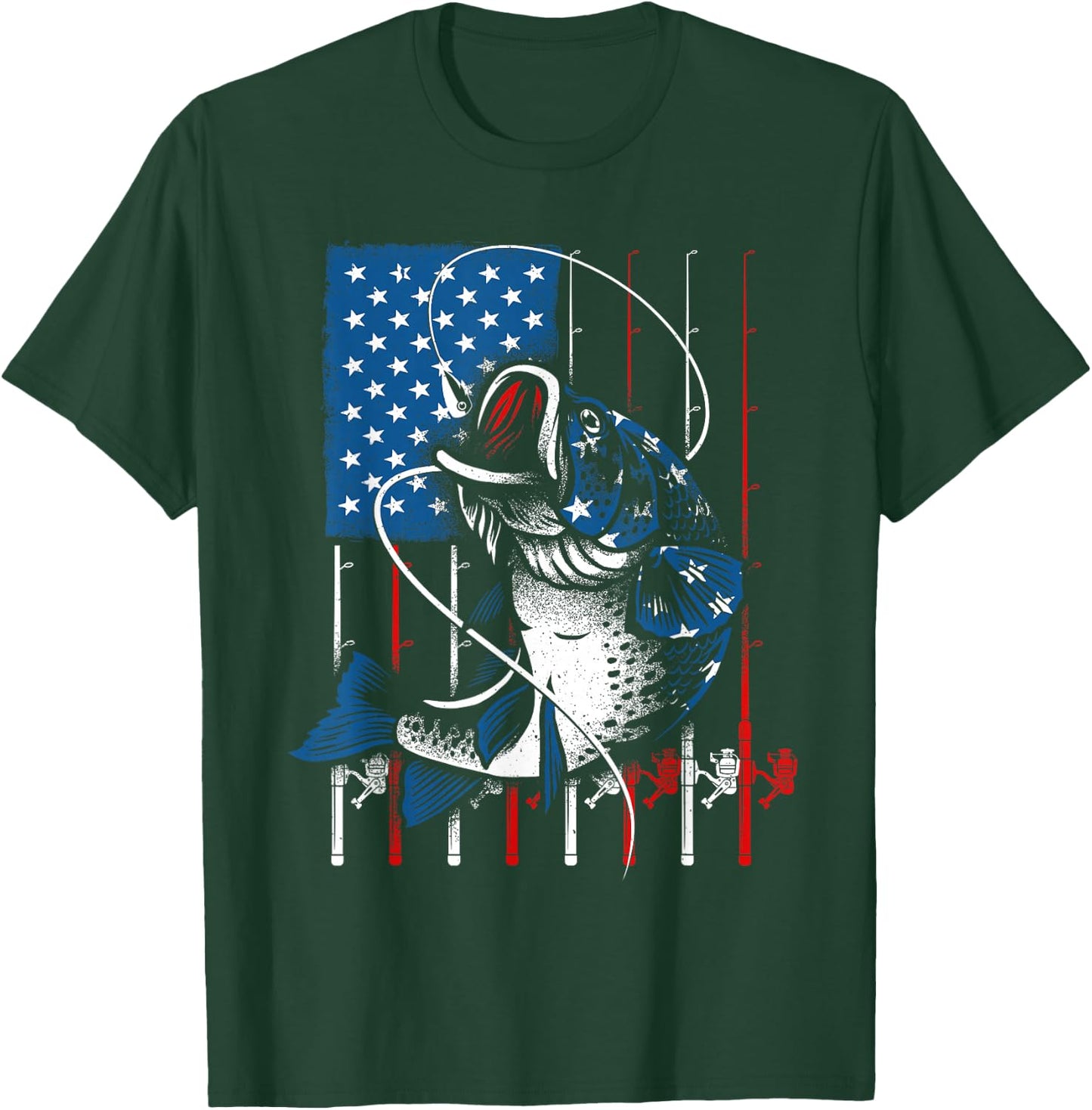 Fishing Art Women American Flag USA Fishing Lover T-Shirt - T-Shirt | Forest