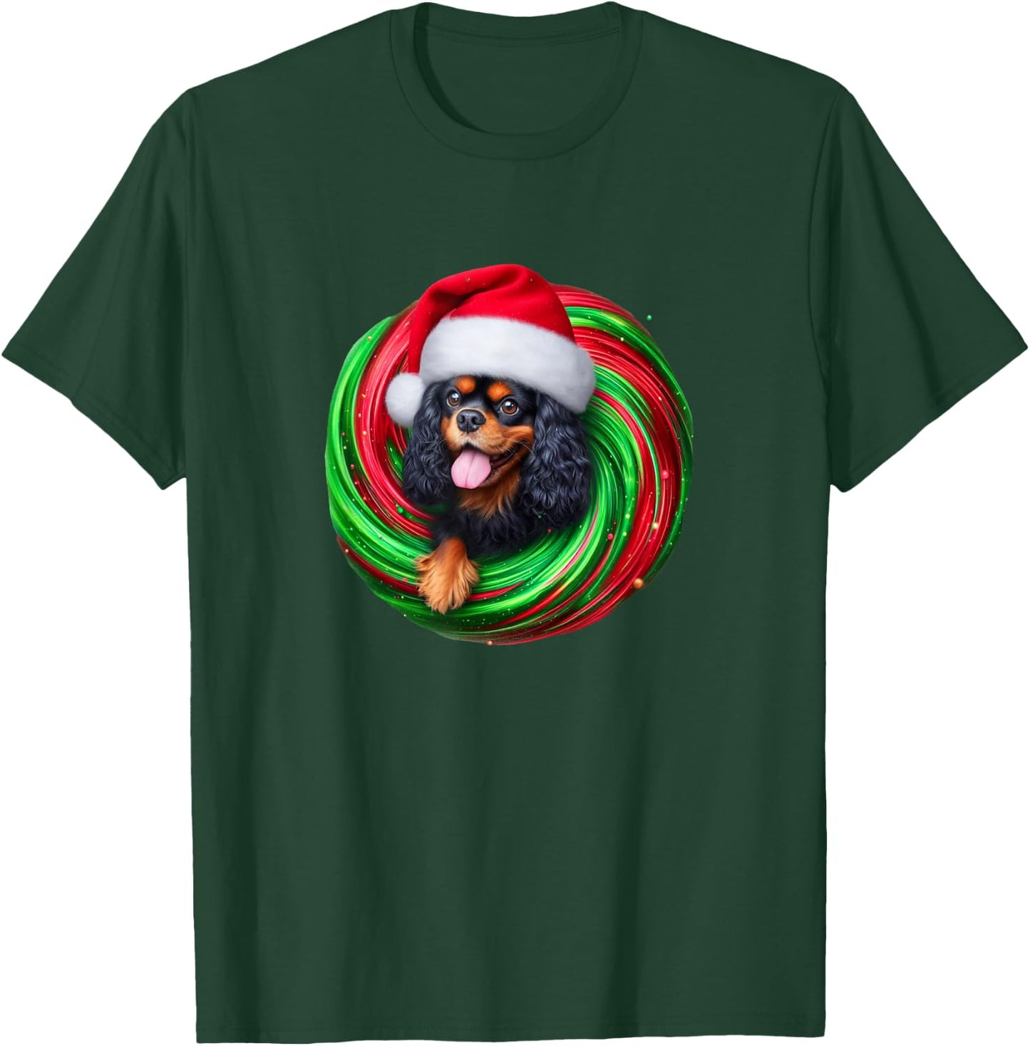 Cavalier King Charles Spaniel Dog Black Tan Christmas Swirl Men Women T-Shirt - T-Shirt | Forest