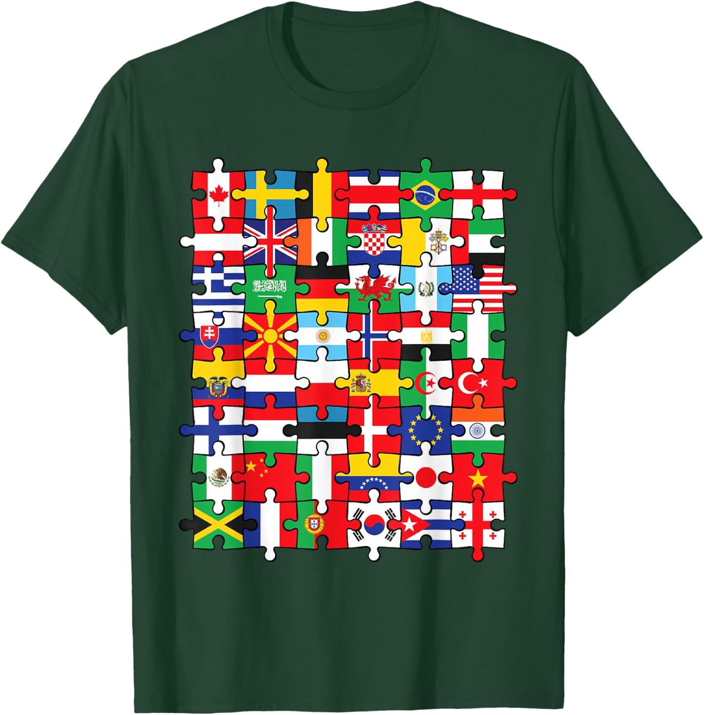 Flags of Countries of the World international flag puzzle T-Shirt - T-Shirt | Forest