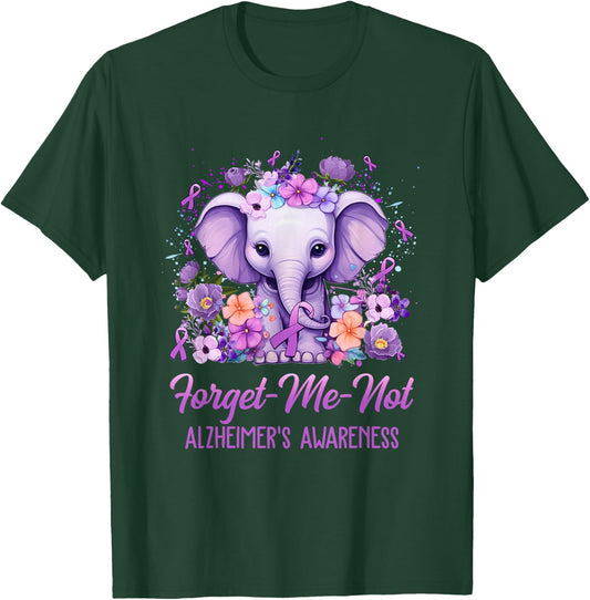 Forget Me Not Alzheimer's Awareness Month Elephant Flower T-Shirt - T-Shirt | Forest