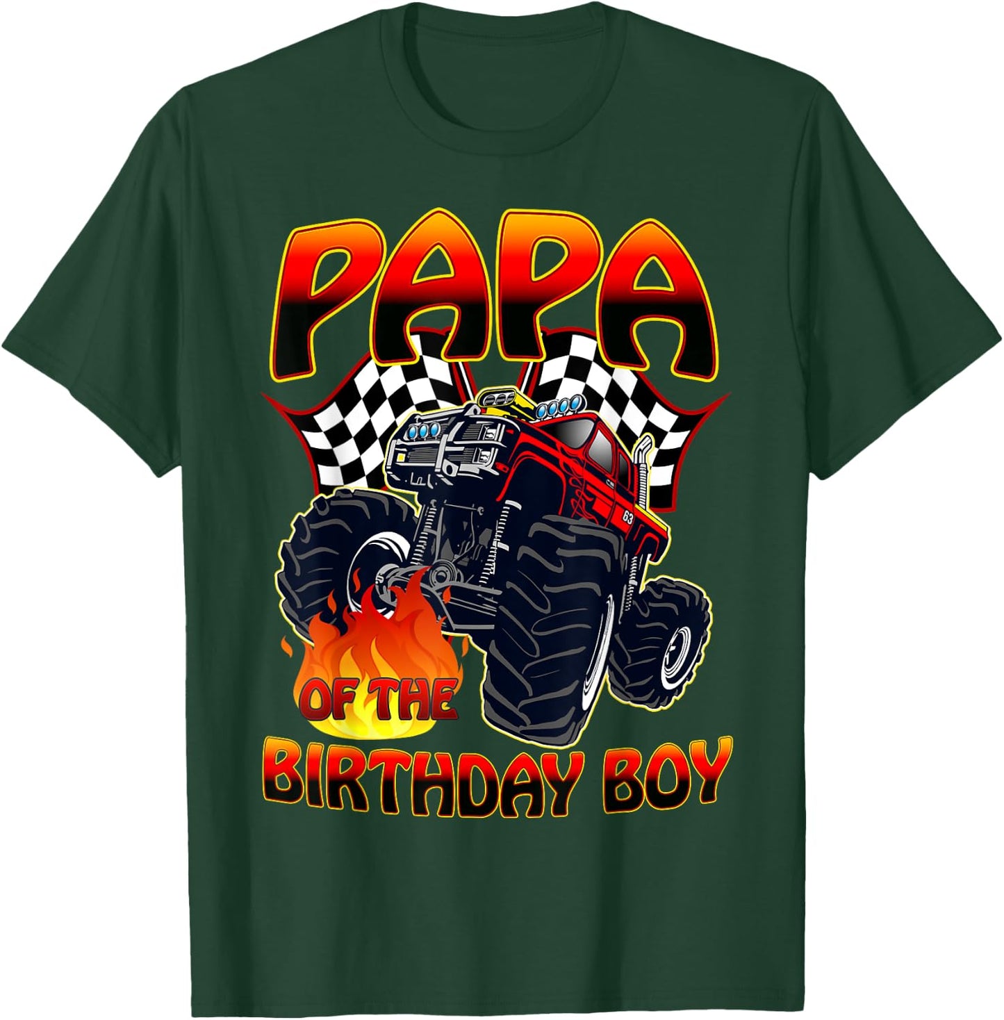 Papa of The Birthday Boy Monster Truck Racing Cars Matching T-Shirt - T-Shirt | Forest