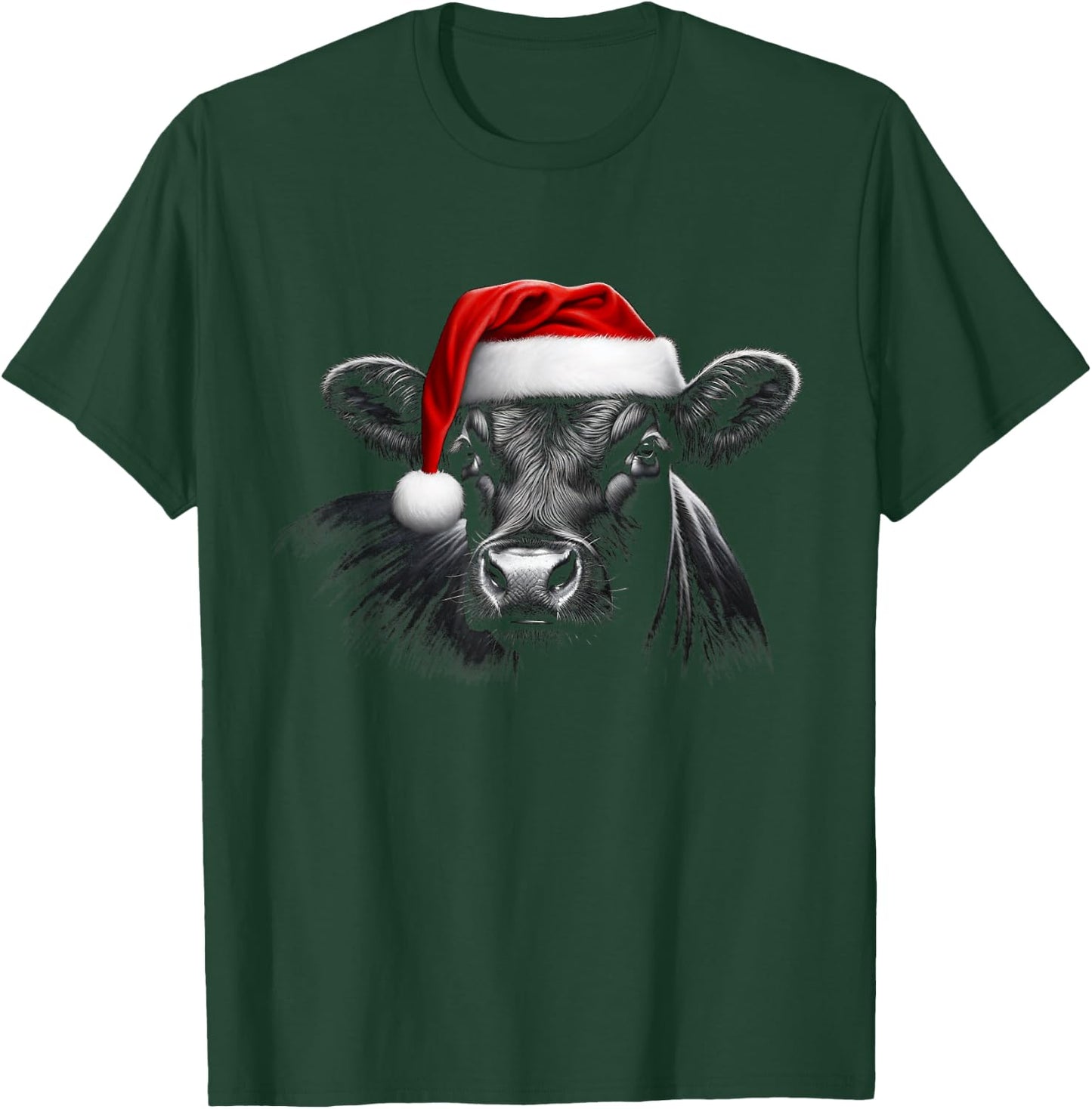 Angus Rancher Christmas Hat Cow Santa Hat Black T-Shirt - T-Shirt | Forest