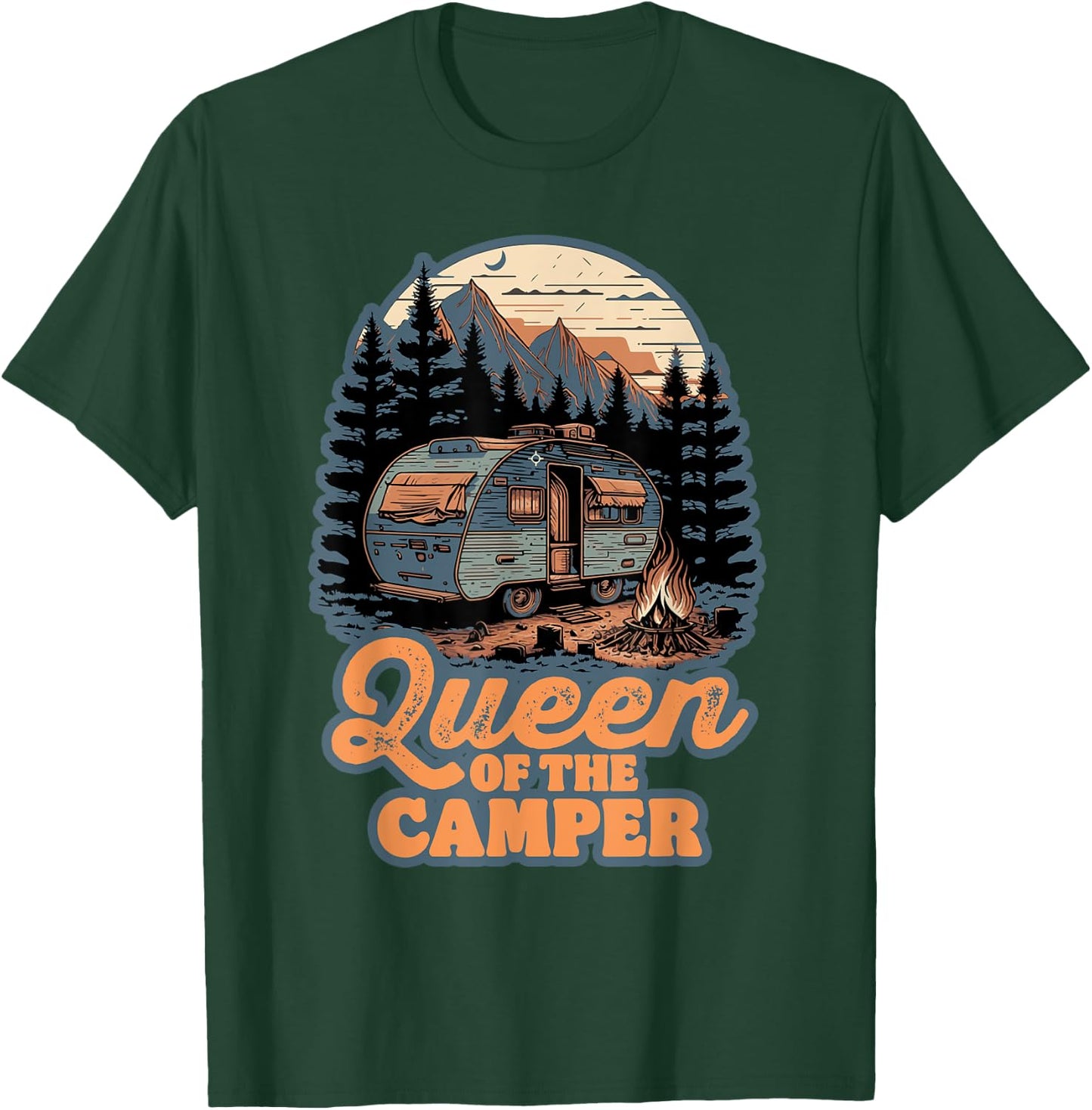 Queen of the Camper Funny RV Camping Nature Retro 70s T-Shirt - T-Shirt | Forest