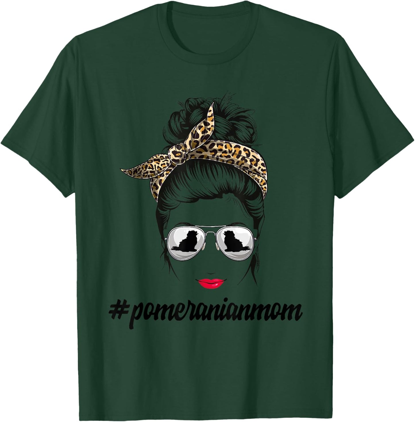 Pomeranian Dog Mom Messy Bun Leopard Women Puppy Pet Lover T-Shirt - T-Shirt | Forest