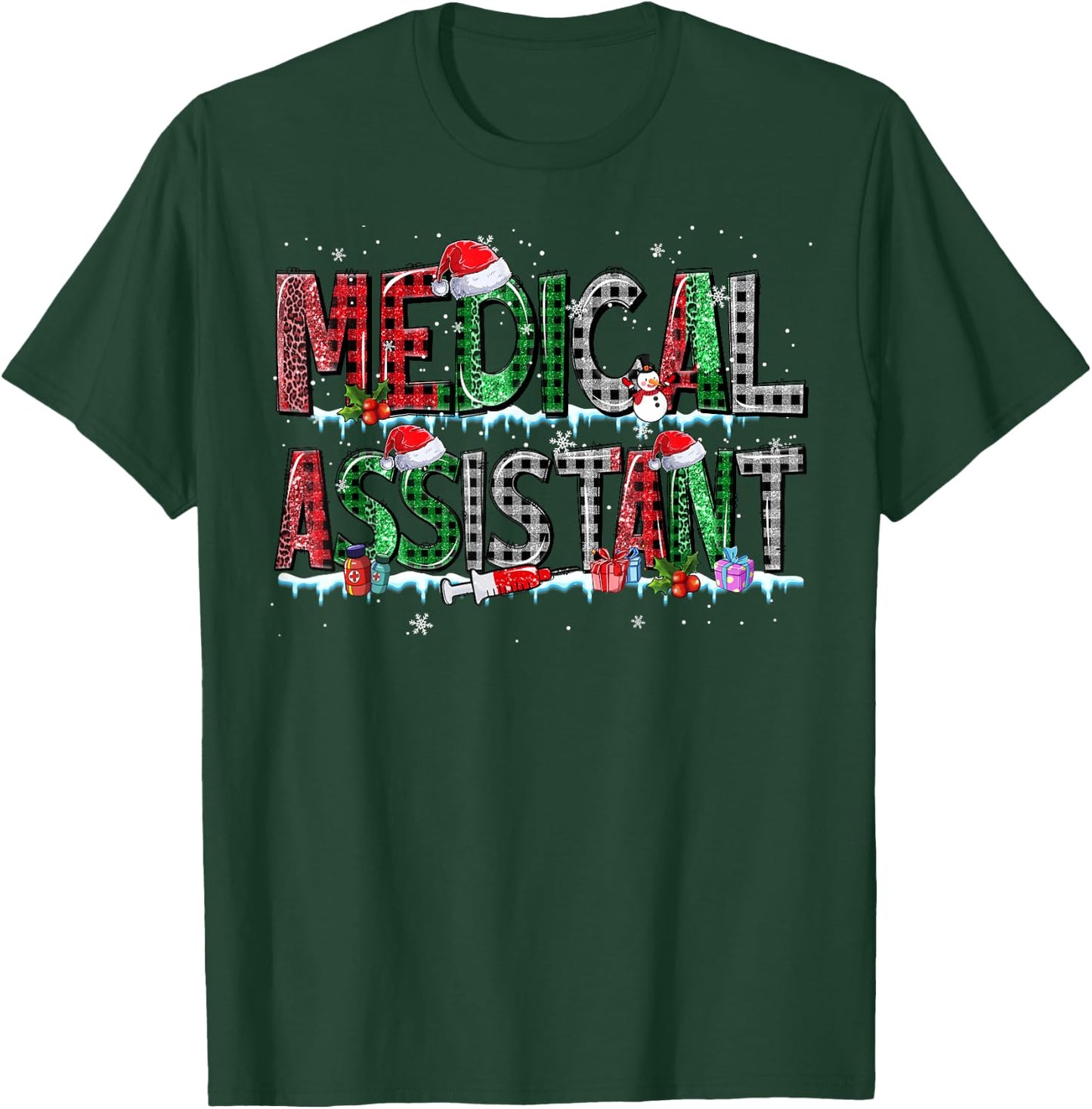 Medical Assistant Santa Hat Buffalo Plaid Christmas Gifts T-Shirt - T-Shirt | Forest