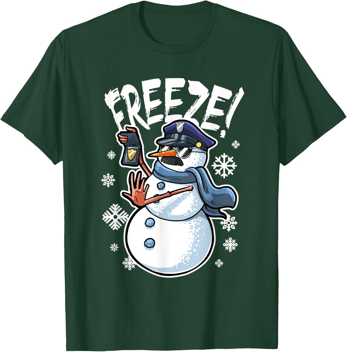 Freeze Funny Snowman Christmas Police Officer T-Shirt - T-Shirt | Forest