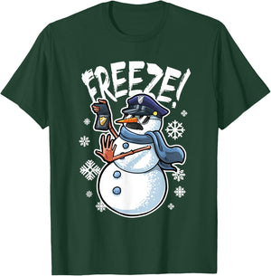 Freeze Funny Snowman Christmas Police Officer T-Shirt - T-Shirt | Forest