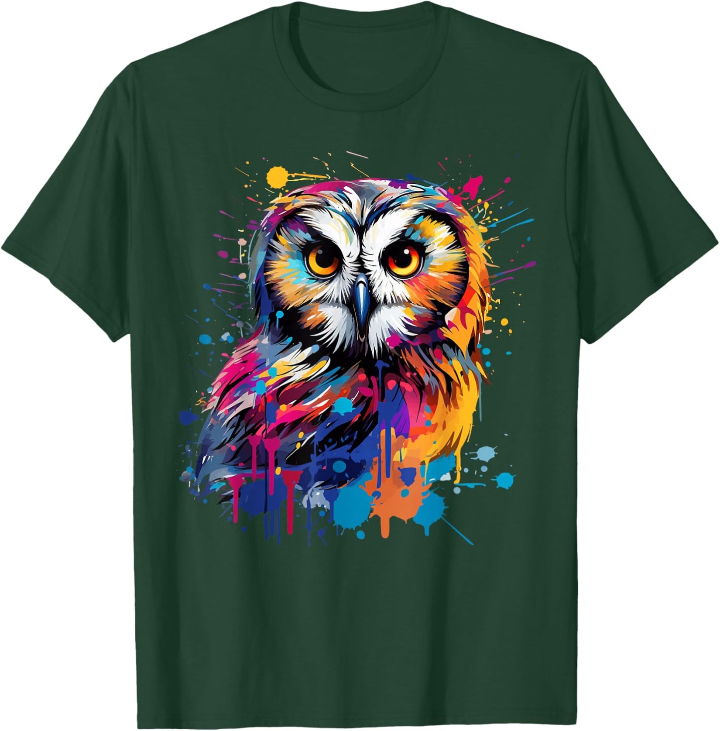 Splash Art Owls Lover Colorful Short Eared Owl T-Shirt - T-Shirt | Forest