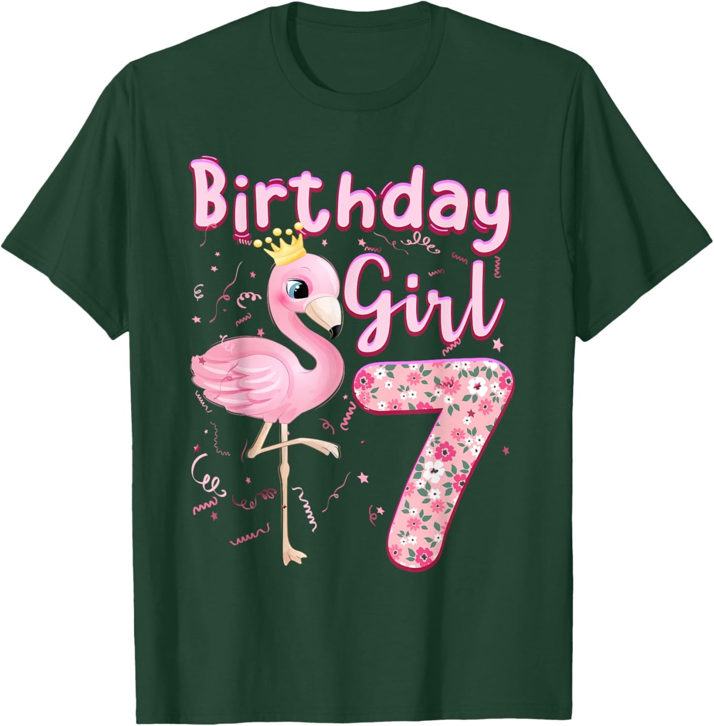 7th Birthday Girls Flamingo 7 Years Old Tropical Flamingo T-Shirt - T-Shirt | Forest