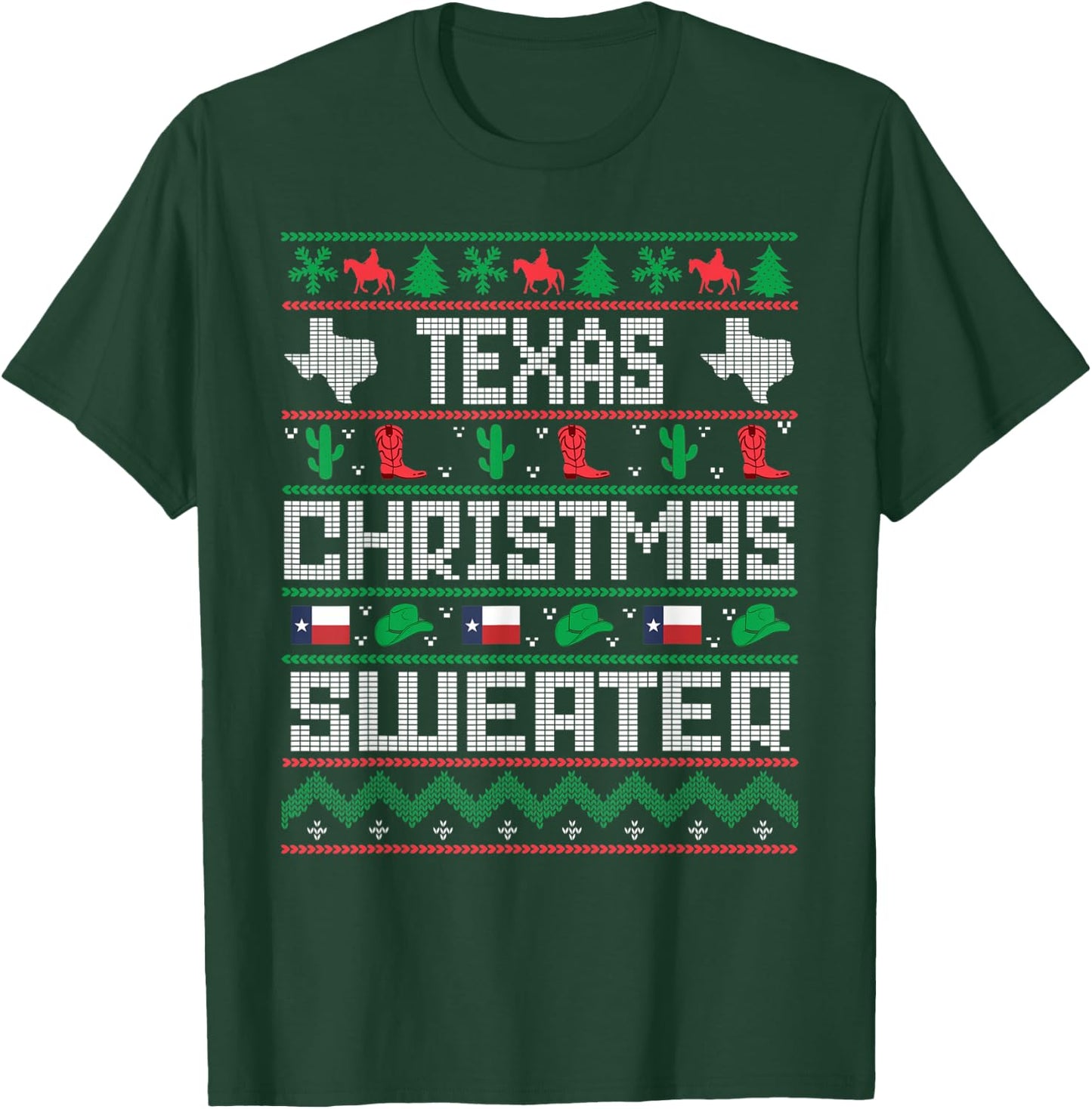 Texas Christmas Sweater Tacky Ugly Cowboy Texas Sweater T-Shirt - T-Shirt | Forest