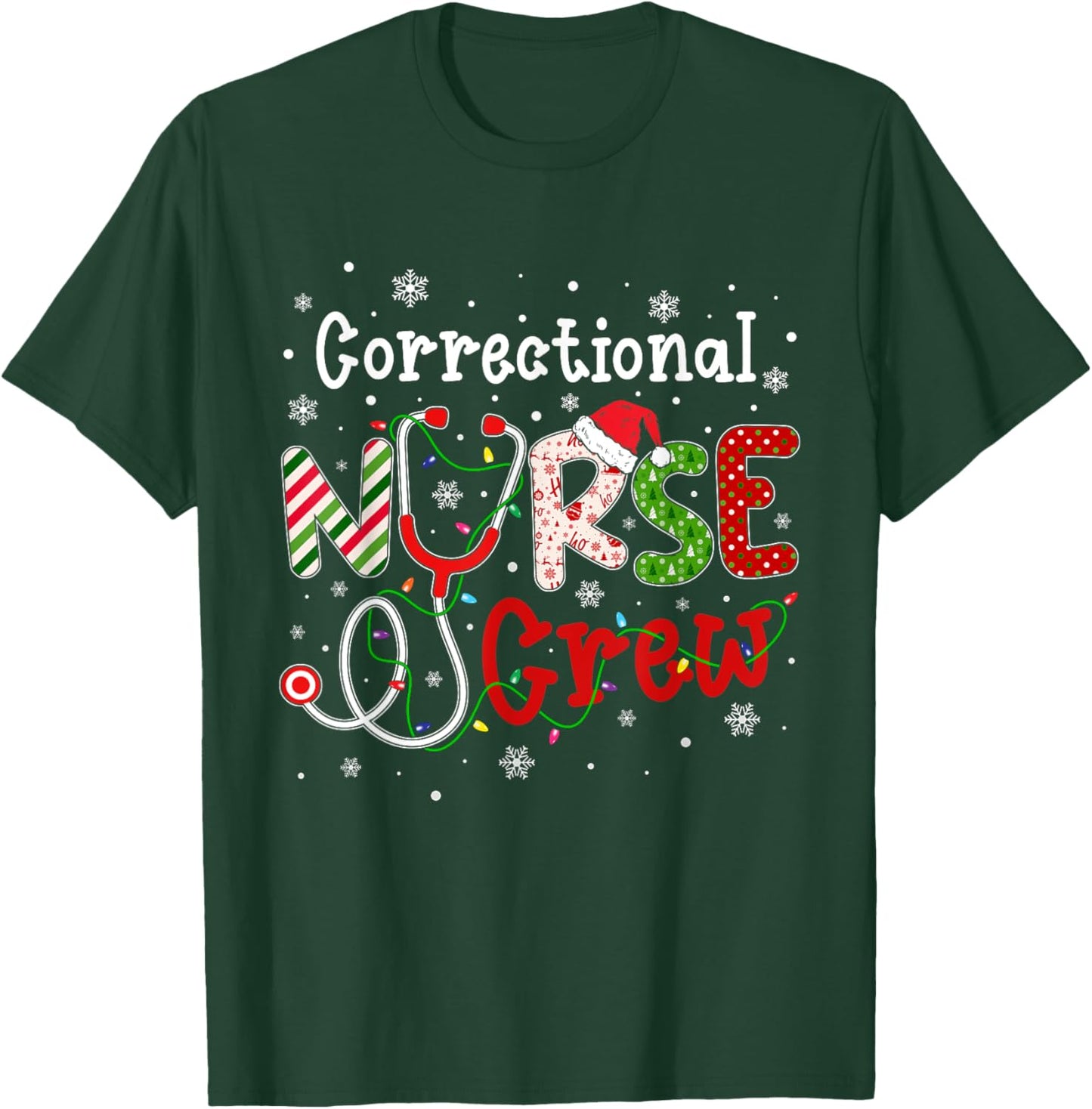 Correctional Christmas Nurse Crew Nursing Christmas Pattern T-Shirt - T-Shirt | Forest