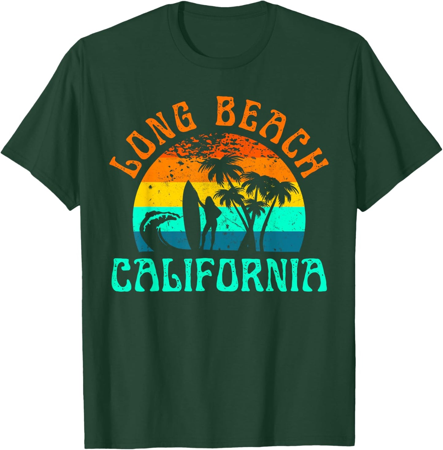 Long Beach California Surf Summer Vacation Girl Vintage T-Shirt - T-Shirt | Forest
