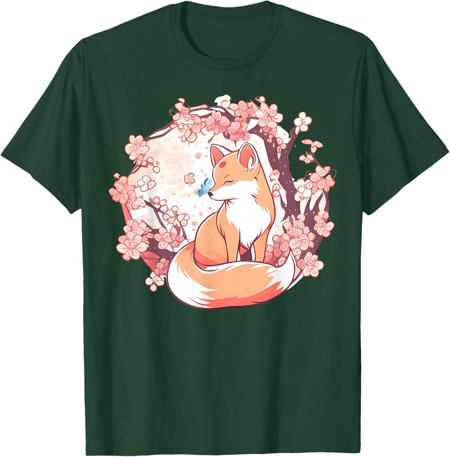 Fox Japanese Cherry Blossom Flower Butterfly Vintage T-Shirt - T-Shirt | Forest