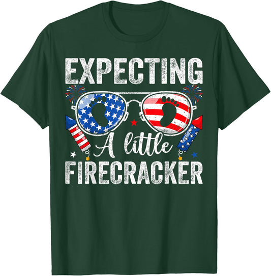 Funny 4th of July Pregnancy Expecting A Little Firecracker T-Shirt - T-Shirt | Forest