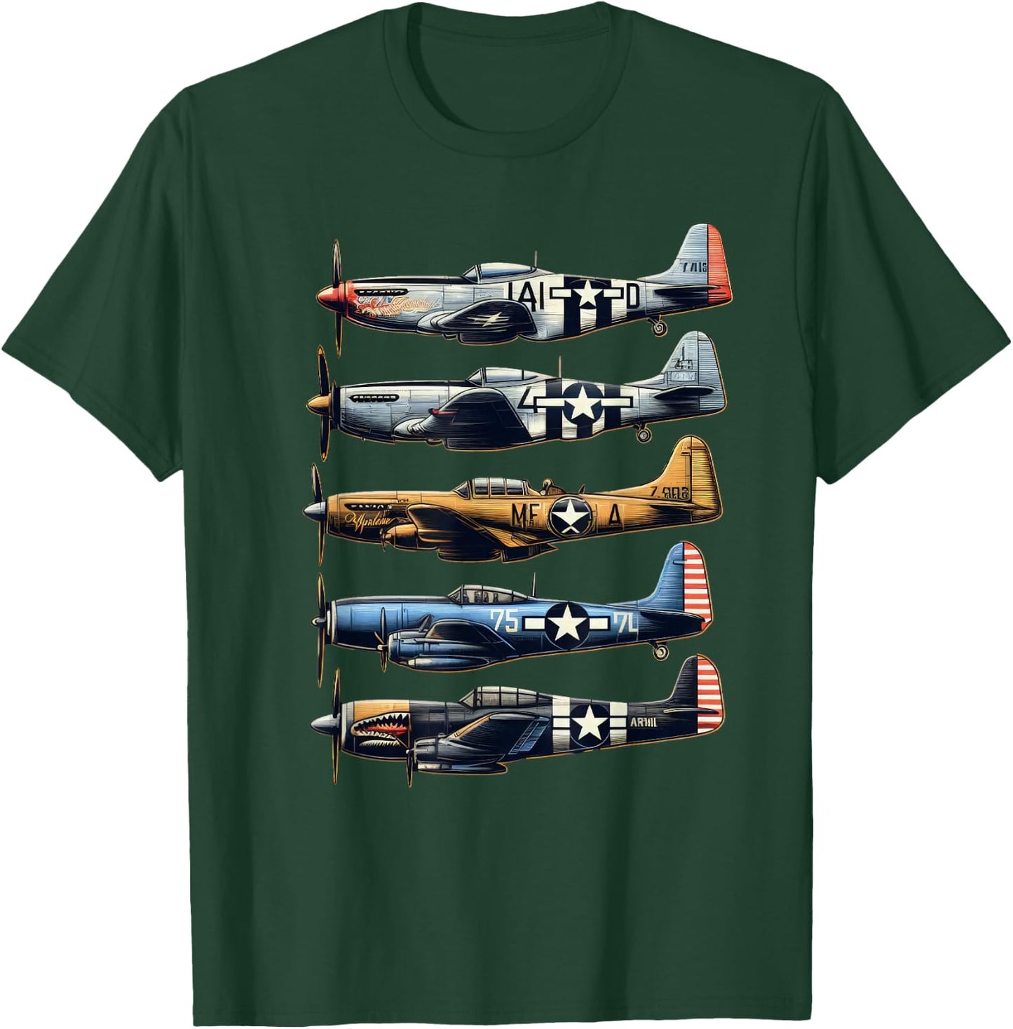 WW2 Planes P51 Mustang F4U Corsair B17 P47 Thunderbolt T-Shirt - T-Shirt | Forest