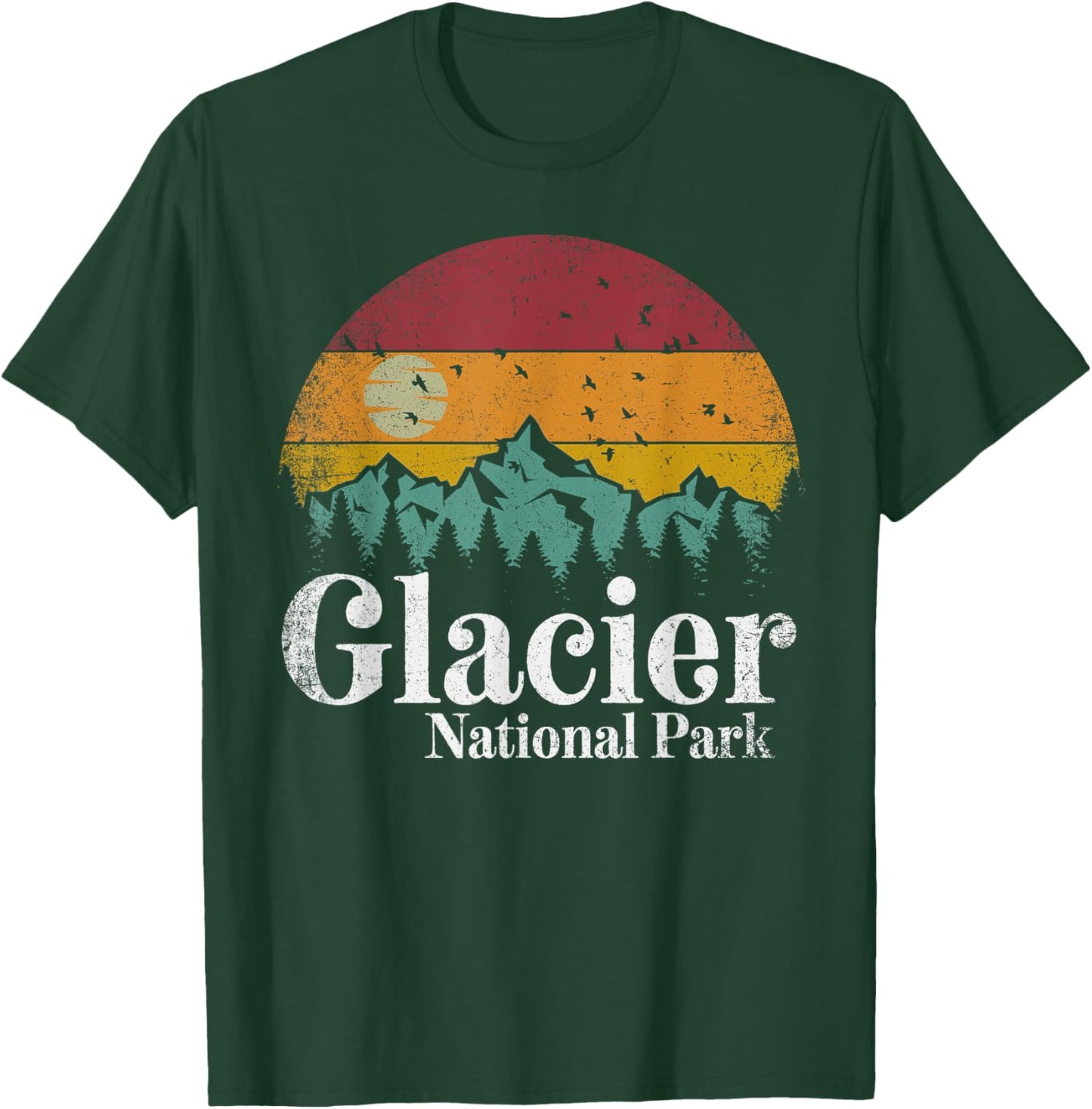 Glacier National Park Mountains Retro Hiking Camping Gift T-Shirt - T-Shirt | Forest
