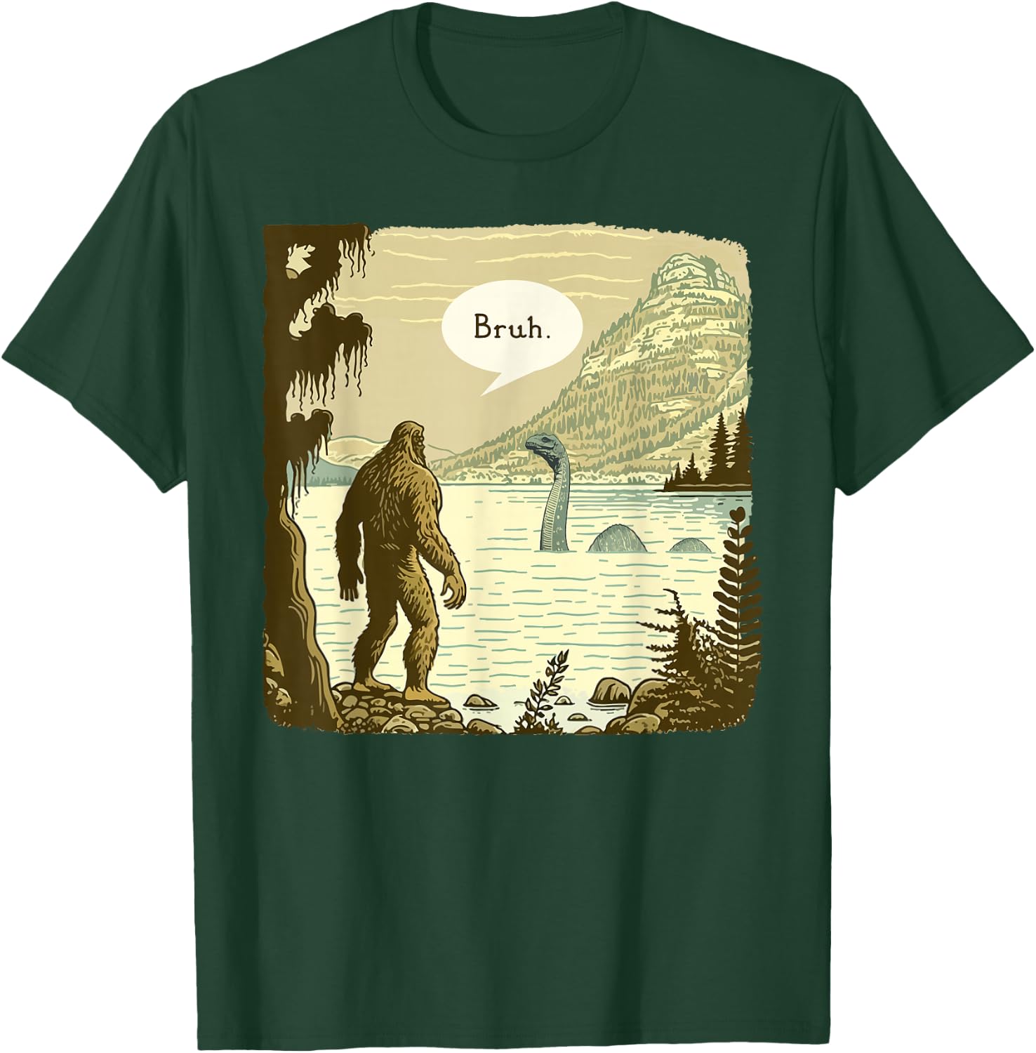 Funny Bigfoot Sasquatch Loch Ness Monster Introvert Bruh T-Shirt - T-Shirt | Forest
