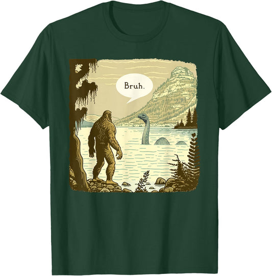 Funny Bigfoot Sasquatch Loch Ness Monster Introvert Bruh T-Shirt - T-Shirt | Forest