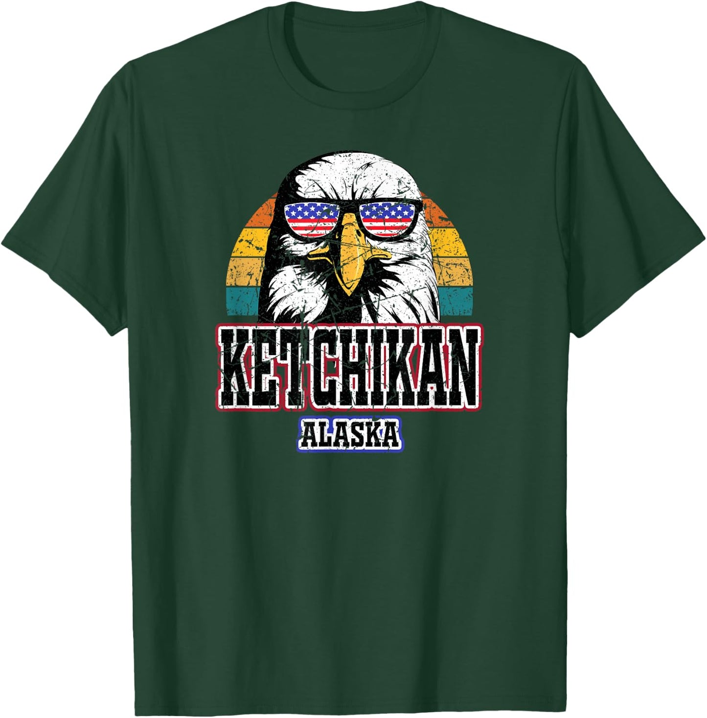 Ketchikan Alaska USA American Flag Men Women Kids Alaskan T-Shirt - T-Shirt | Forest