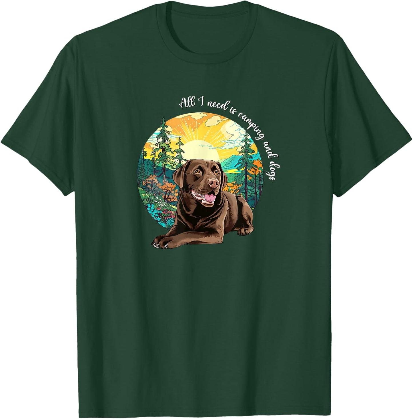 Funny Cute Camping Chocolate Lab Dog Lover T-Shirt - T-Shirt | Forest