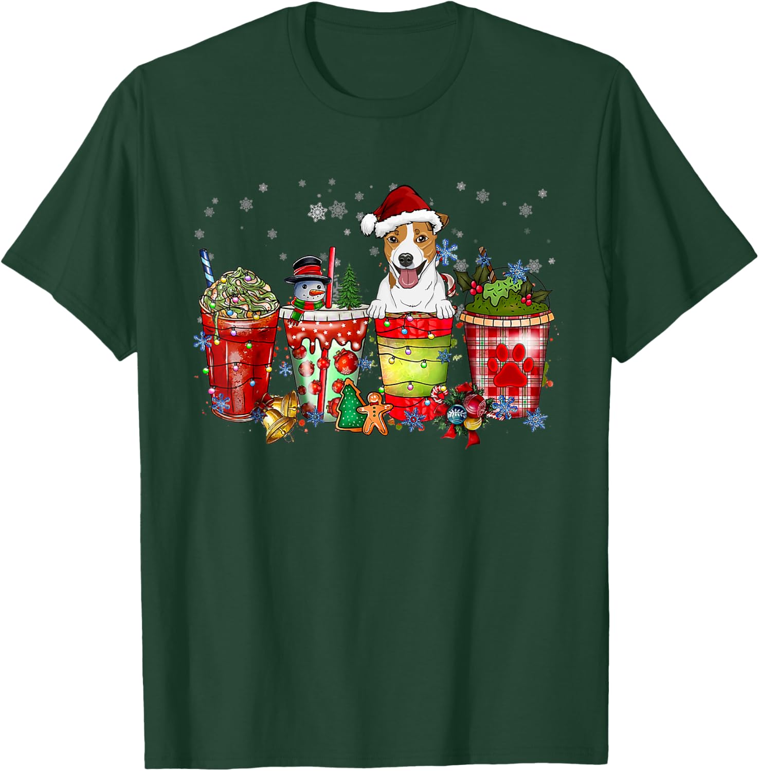 Cute Jack Russel Terrier Dog Christmas Coffee Pajamas Xmas T-Shirt - T-Shirt | Forest