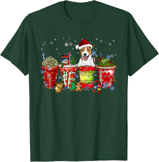 Cute Jack Russel Terrier Dog Christmas Coffee Pajamas Xmas T-Shirt - T-Shirt | Forest