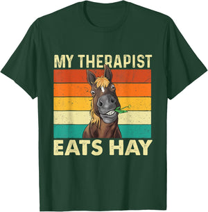 My Therapist Eats Hay - Retro Vintage Horse Lover Equestrian T-Shirt - T-Shirt | Forest