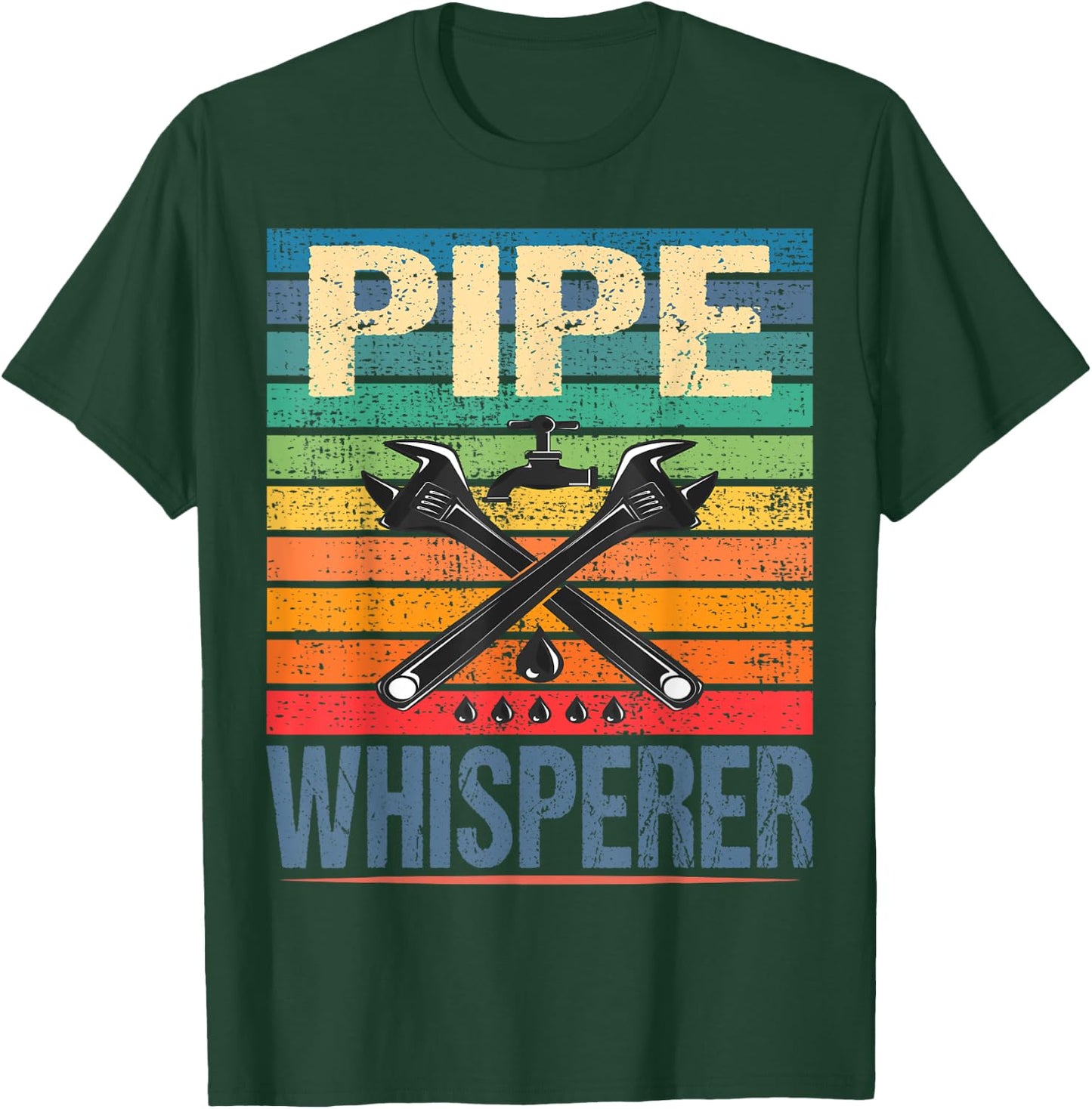 Retro Vintage Rainbow Pipe whisperer Funny Plumber T-Shirt - T-Shirt | Forest
