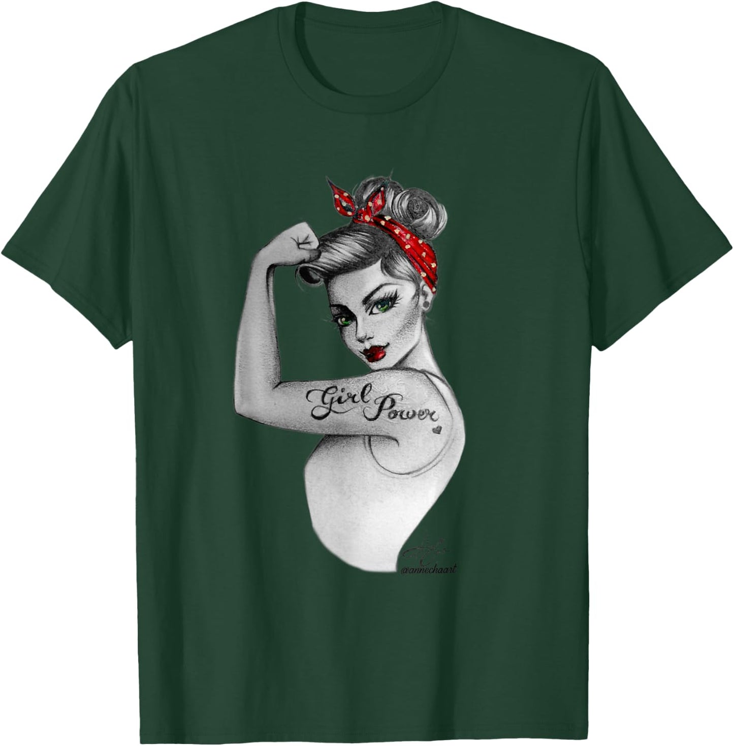 Girl Power Pin Up Retro Rosie the Riveter Style Art Women T-Shirt - T-Shirt | Forest