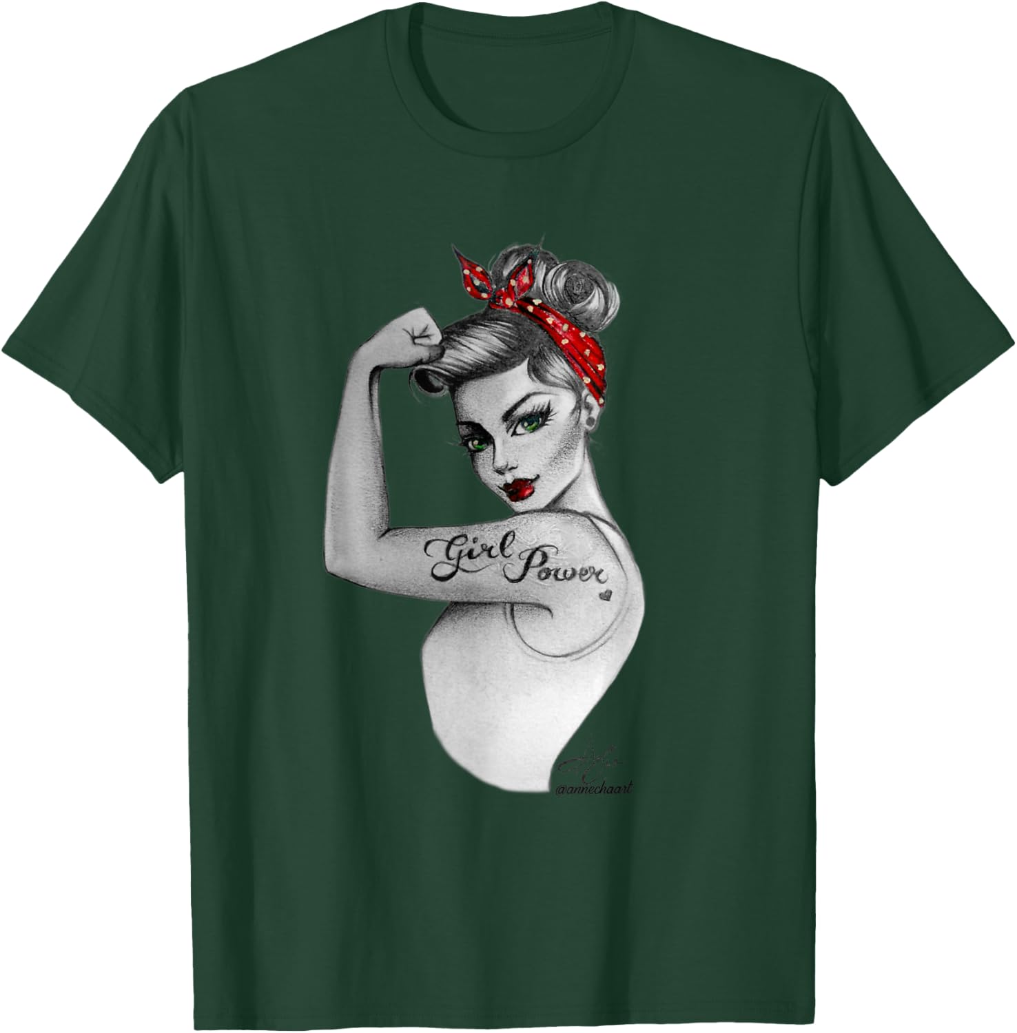 Girl Power Pin Up Retro Rosie the Riveter Style Art Women T-Shirt - T-Shirt | Forest