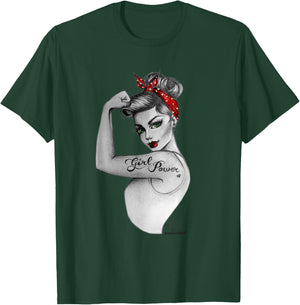 Girl Power Pin Up Retro Rosie the Riveter Style Art Women T-Shirt - T-Shirt | Forest