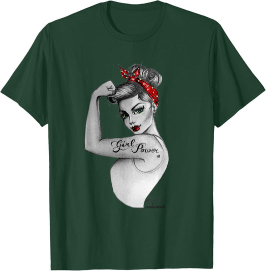 Girl Power Pin Up Retro Rosie the Riveter Style Art Women T-Shirt - T-Shirt | Forest