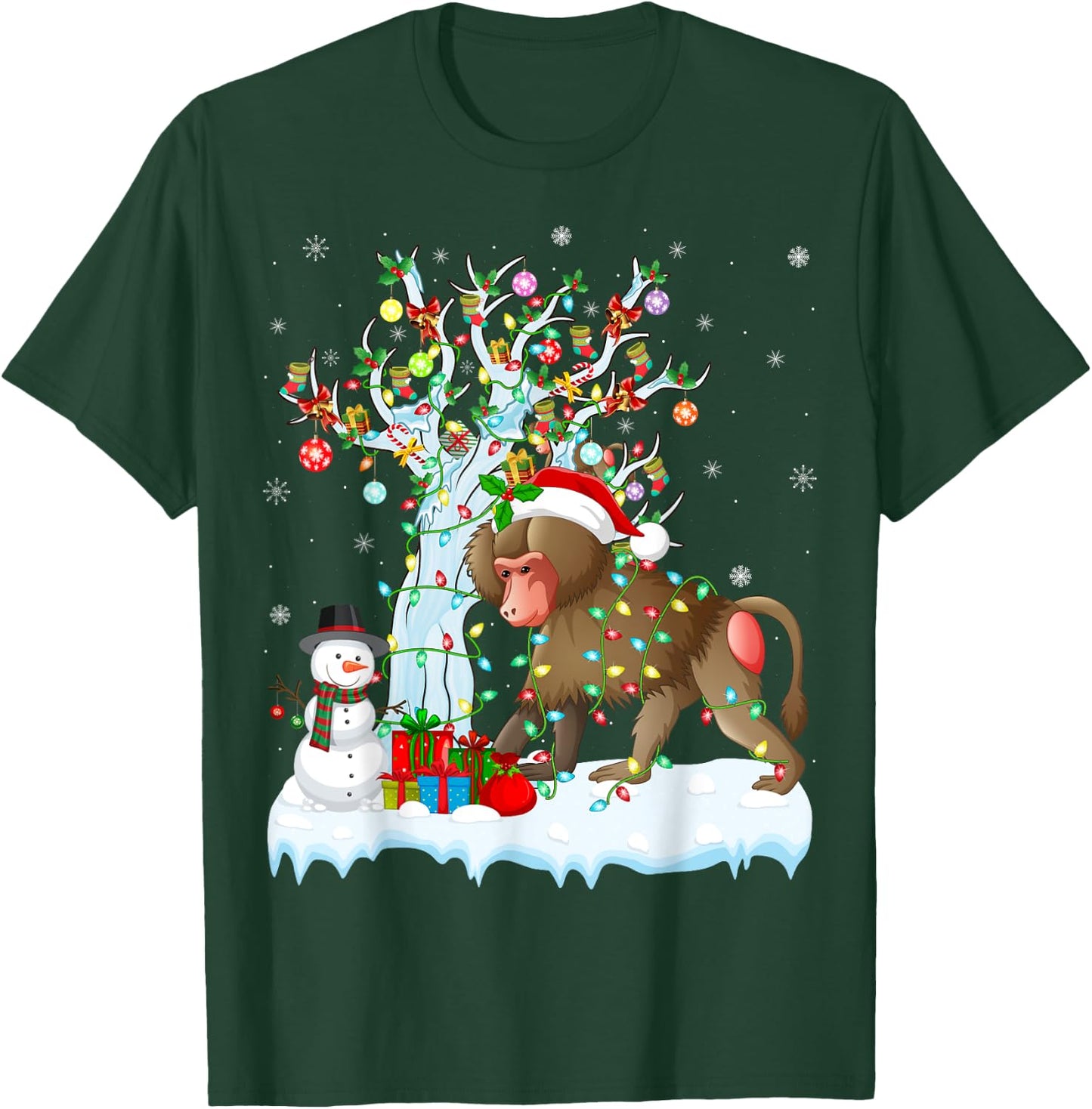 Xmas Element Tree Lighting Santa Baboon Christmas T-Shirt - T-Shirt | Forest